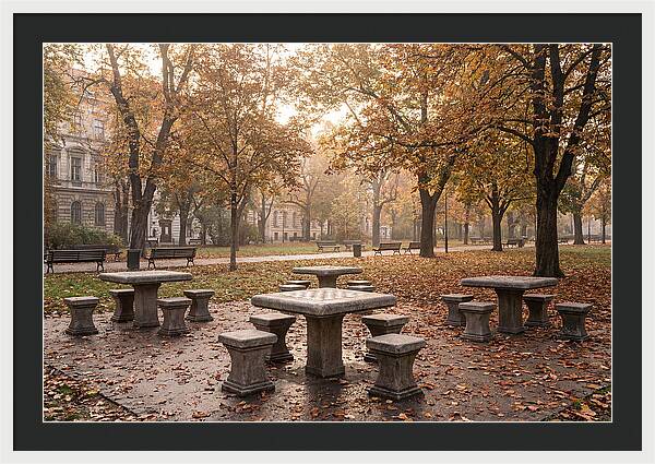 Outdoor Chess Tables In Autumn Park
