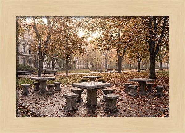 Outdoor Chess Tables In Autumn Park
