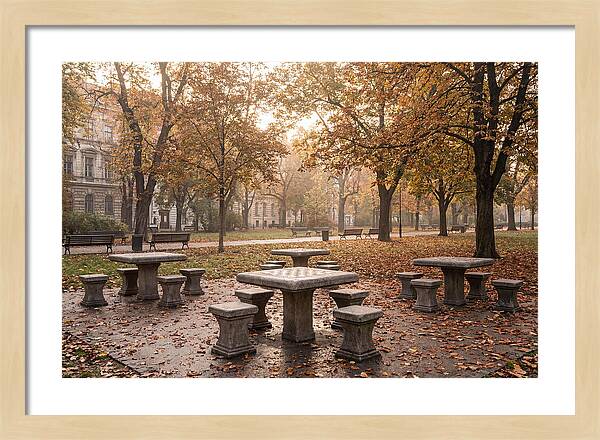 Outdoor Chess Tables In Autumn Park
