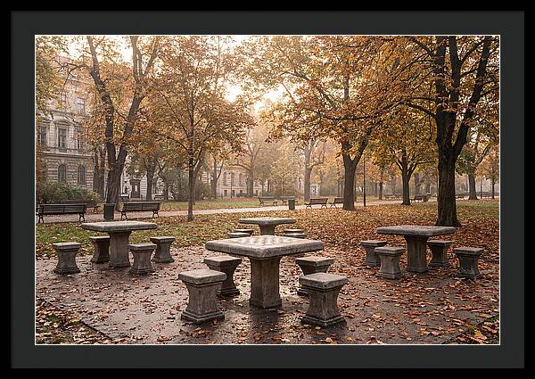 Outdoor Chess Tables In Autumn Park