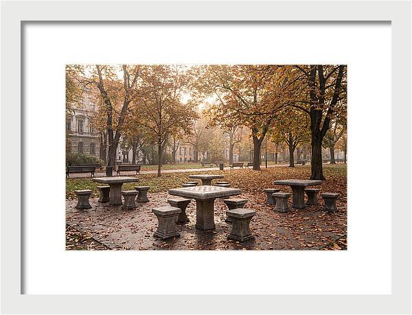 Outdoor Chess Tables In Autumn Park