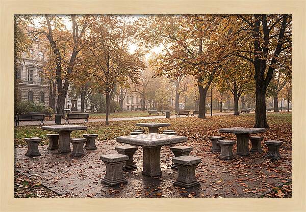 Outdoor Chess Tables In Autumn Park