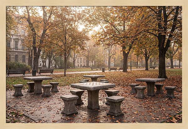 Outdoor Chess Tables In Autumn Park