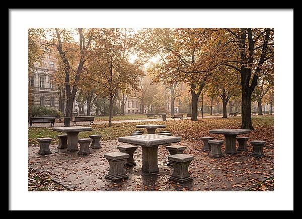 Outdoor Chess Tables In Autumn Park