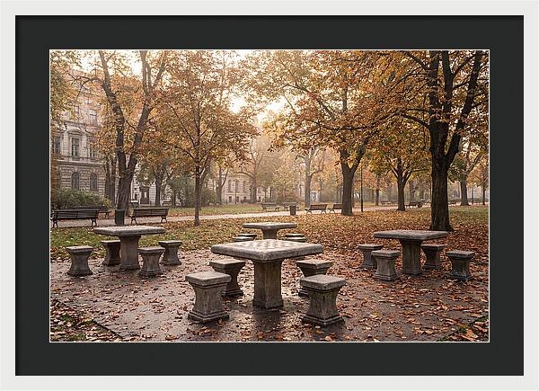 Outdoor Chess Tables In Autumn Park