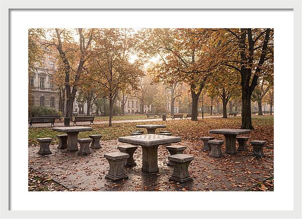 Outdoor Chess Tables In Autumn Park