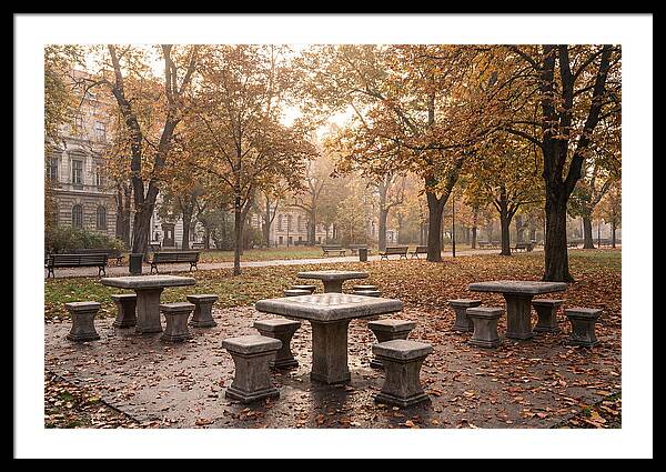 Outdoor Chess Tables In Autumn Park
