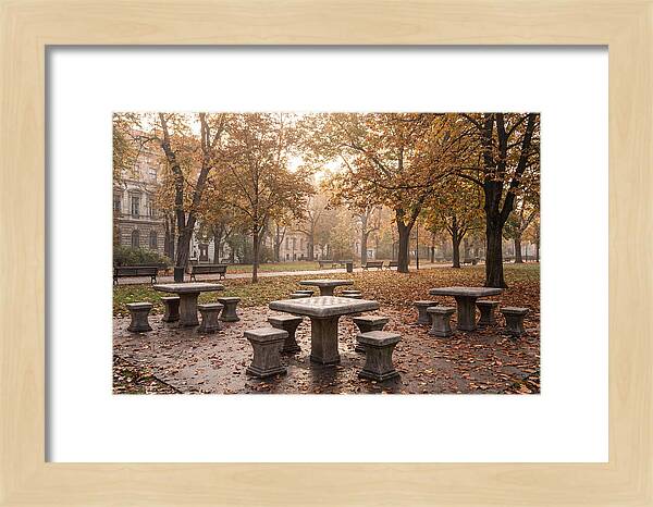 Outdoor Chess Tables In Autumn Park