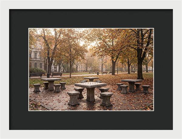 Outdoor Chess Tables In Autumn Park