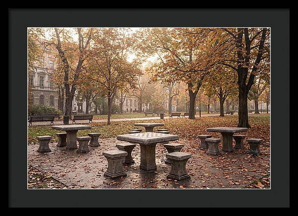 Outdoor Chess Tables In Autumn Park