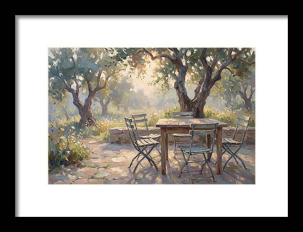 Outdoor Seating Under Olive Trees
