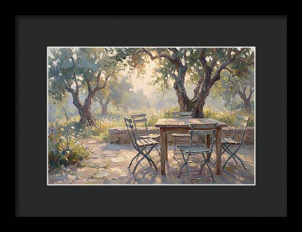 Outdoor Seating Under Olive Trees