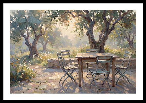 Outdoor Seating Under Olive Trees