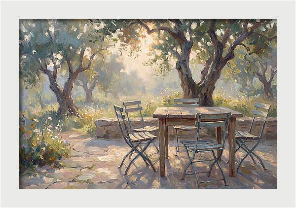 Outdoor Seating Under Olive Trees