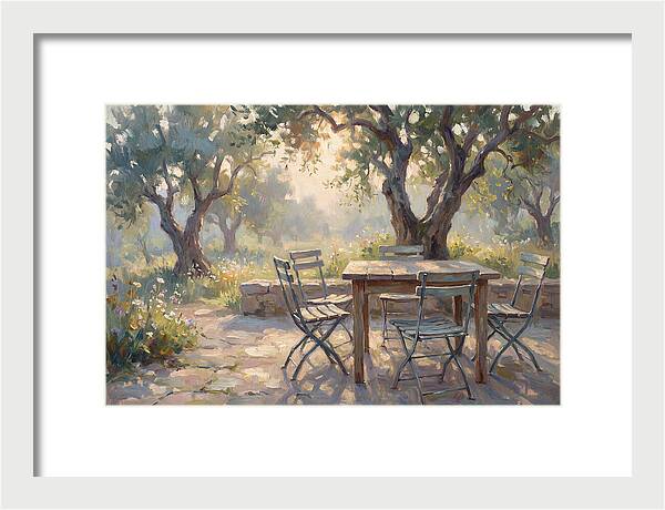 Outdoor Seating Under Olive Trees