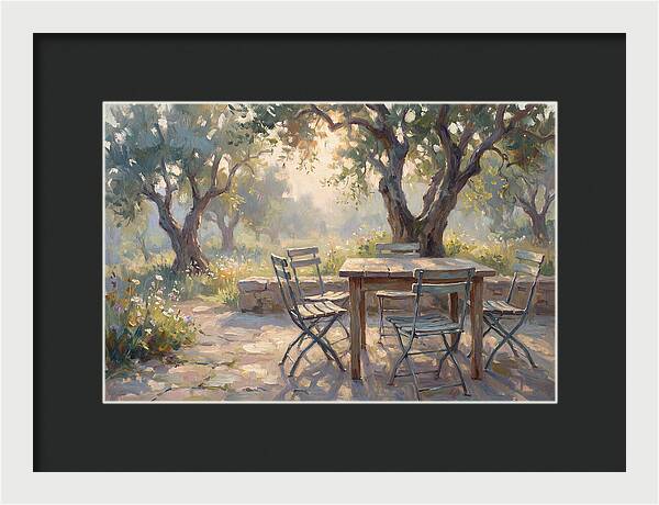 Outdoor Seating Under Olive Trees