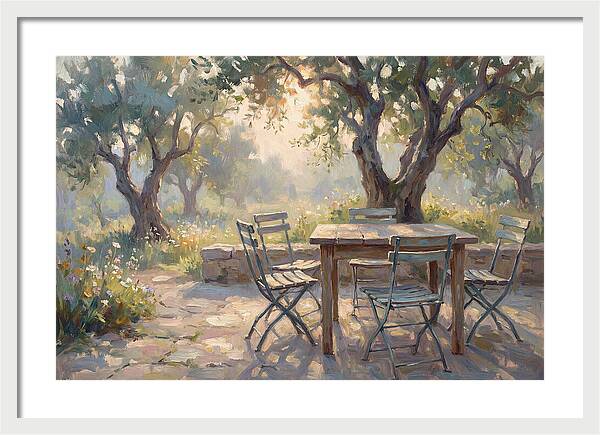 Outdoor Seating Under Olive Trees