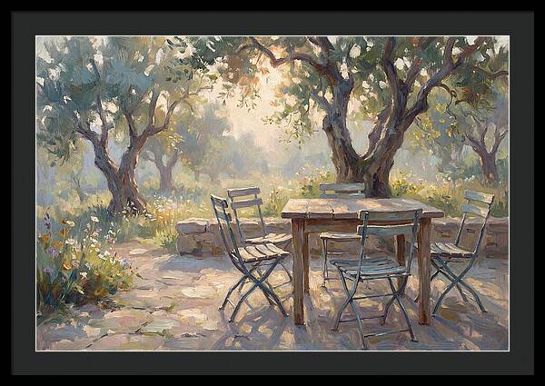 Outdoor Seating Under Olive Trees