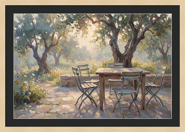 Outdoor Seating Under Olive Trees