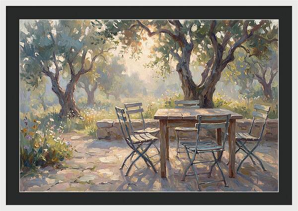 Outdoor Seating Under Olive Trees