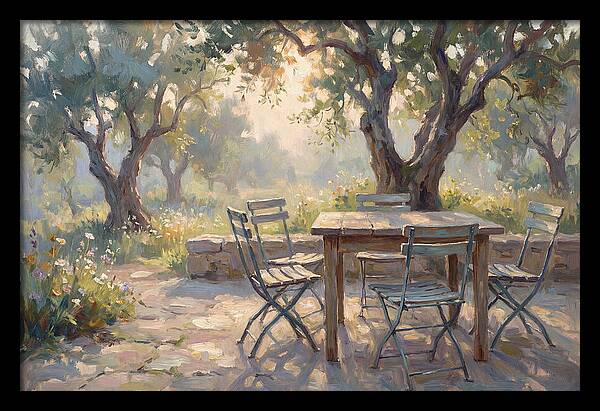 Outdoor Seating Under Olive Trees