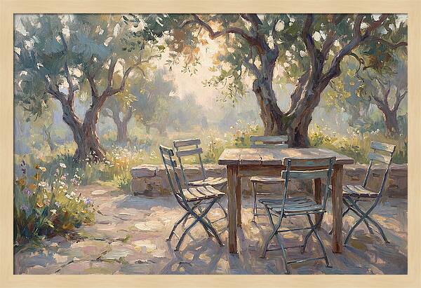 Outdoor Seating Under Olive Trees