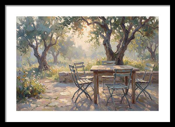 Outdoor Seating Under Olive Trees