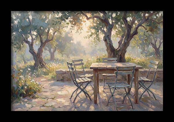 Outdoor Seating Under Olive Trees