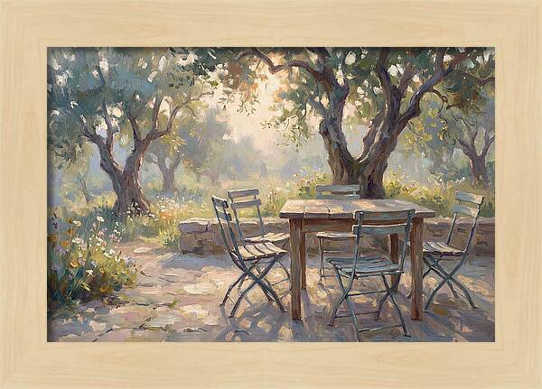 Outdoor Seating Under Olive Trees