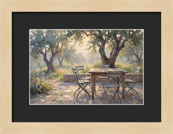 Outdoor Seating Under Olive Trees
