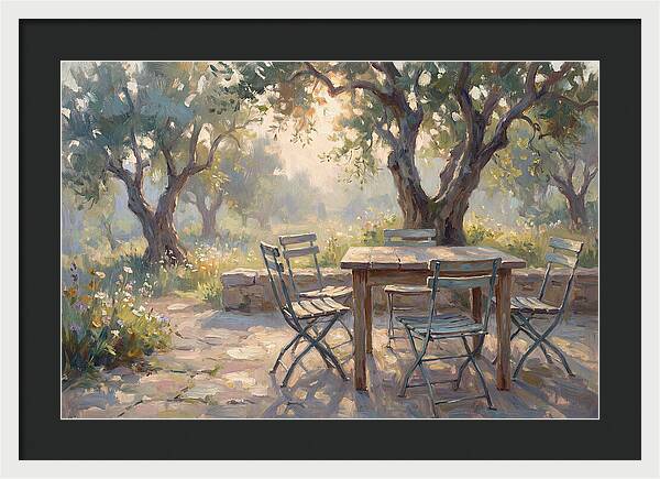 Outdoor Seating Under Olive Trees