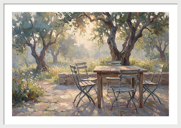 Outdoor Seating Under Olive Trees