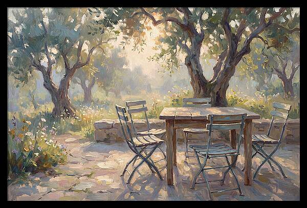 Outdoor Seating Under Olive Trees