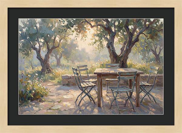 Outdoor Seating Under Olive Trees