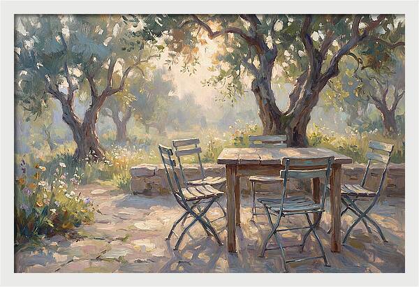Outdoor Seating Under Olive Trees