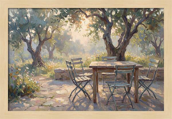 Outdoor Seating Under Olive Trees