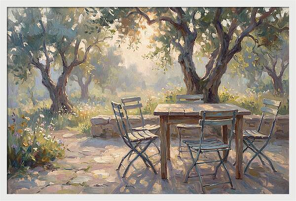 Outdoor Seating Under Olive Trees