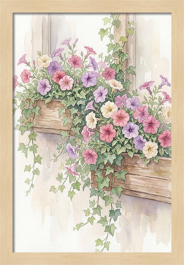 Overflowing Petunias In Window Boxes