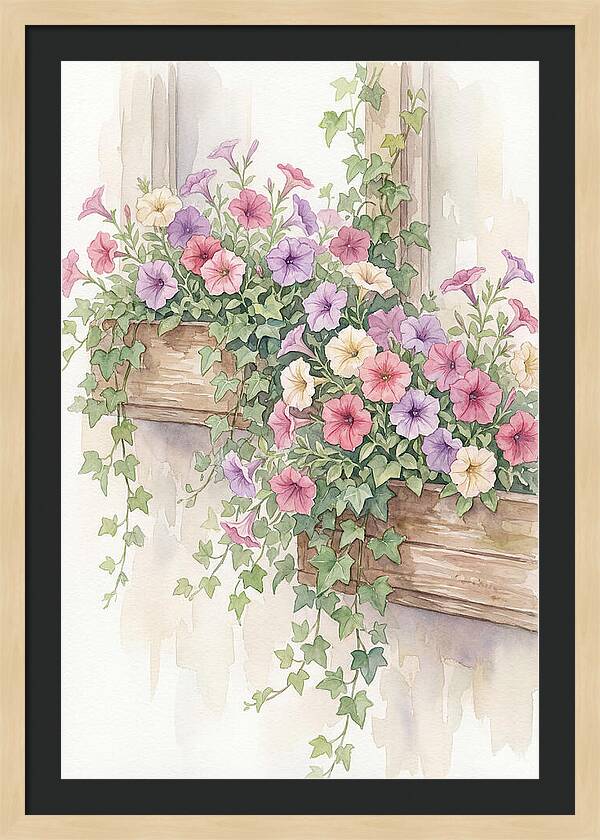 Overflowing Petunias In Window Boxes