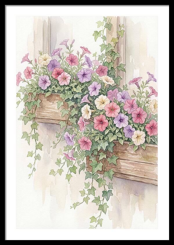 Overflowing Petunias In Window Boxes
