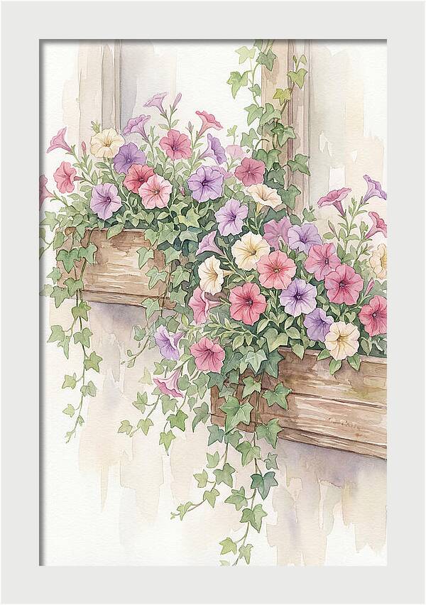 Overflowing Petunias In Window Boxes
