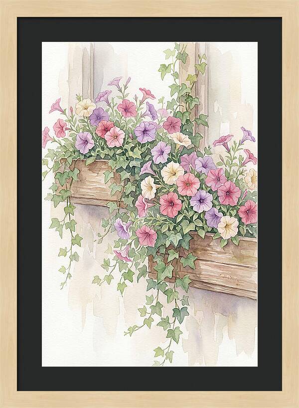 Overflowing Petunias In Window Boxes