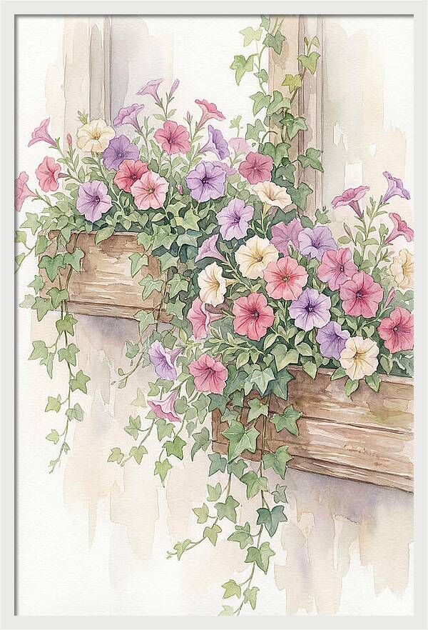 Overflowing Petunias In Window Boxes