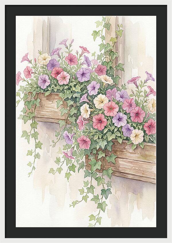 Overflowing Petunias In Window Boxes