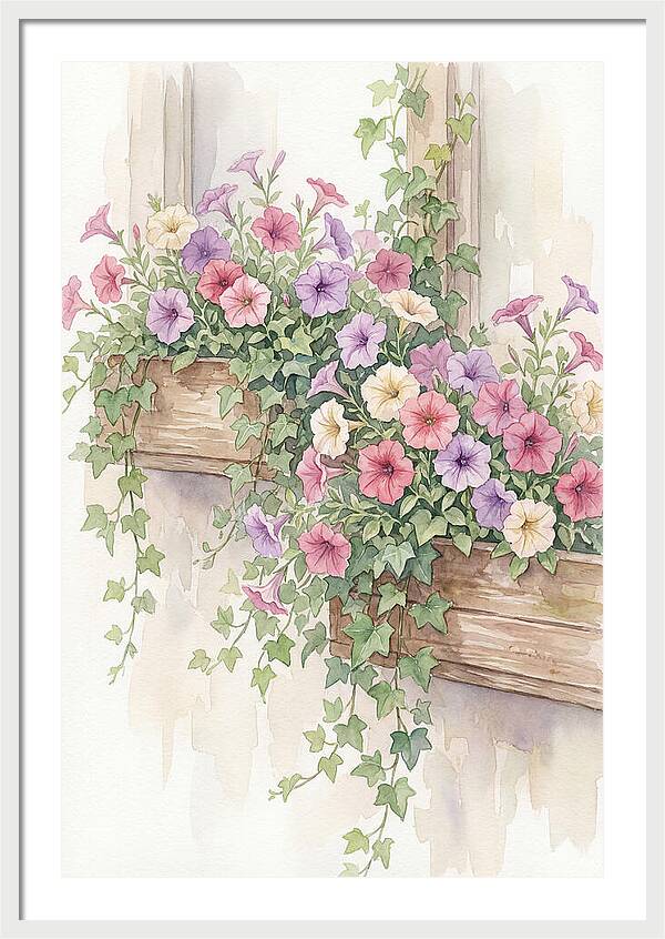 Overflowing Petunias In Window Boxes