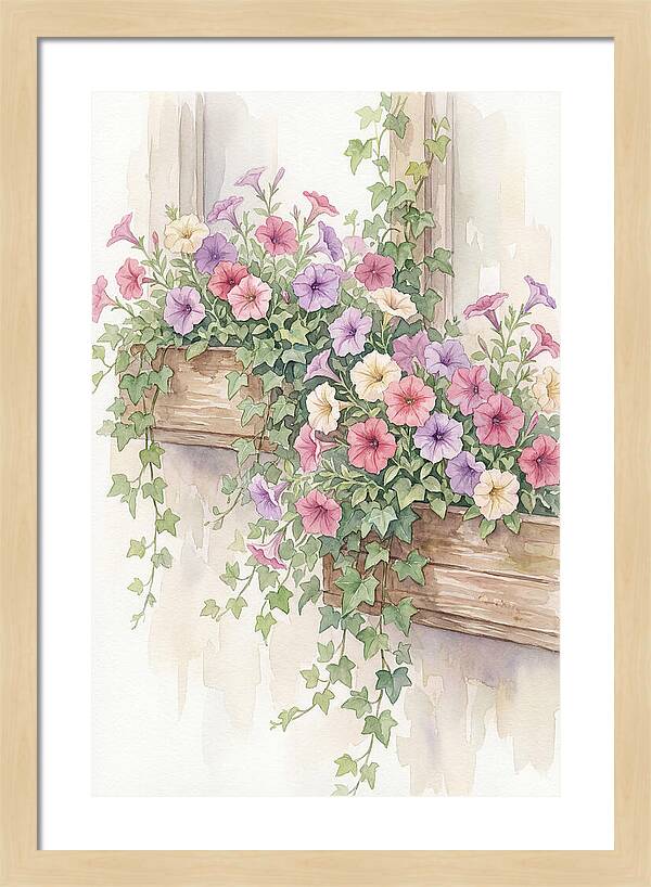 Overflowing Petunias In Window Boxes