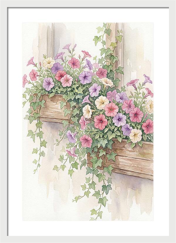 Overflowing Petunias In Window Boxes
