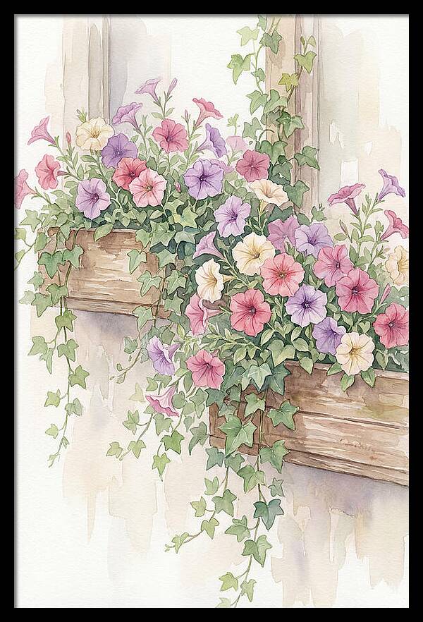 Overflowing Petunias In Window Boxes