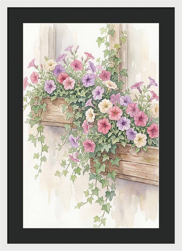 Overflowing Petunias In Window Boxes
