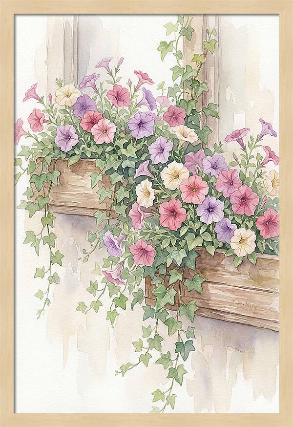 Overflowing Petunias In Window Boxes